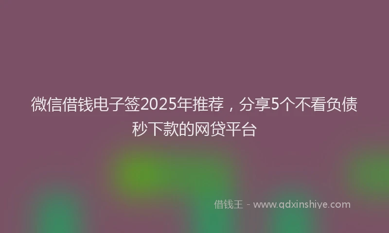 微信借钱电子签2025年推荐，分享5个不看负债秒下款的网贷平台