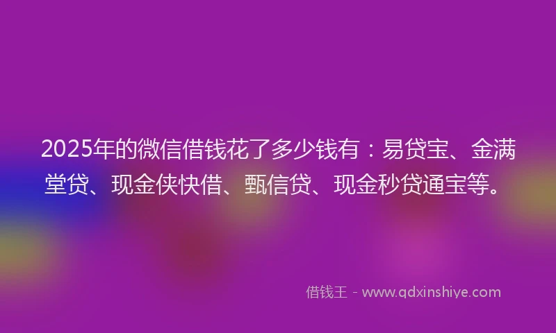 2025年的微信借钱花了多少钱有：易贷宝、金满堂贷、现金侠快借、甄信贷、现金秒贷通宝等。