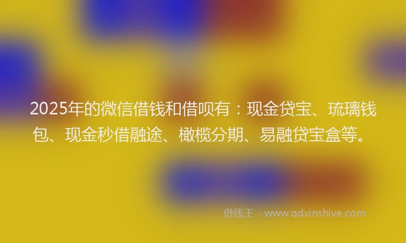 2025年的微信借钱和借呗有：现金贷宝、琉璃钱包、现金秒借融途、橄榄分期、易融贷宝盒等。