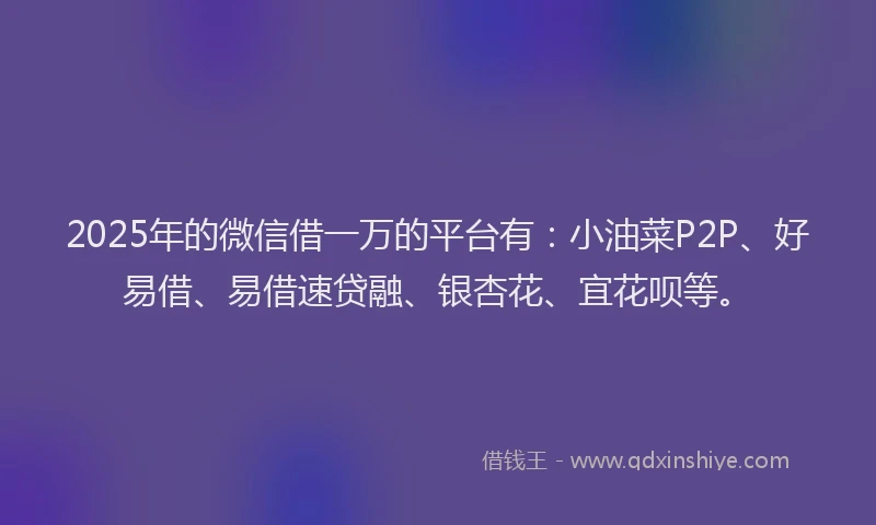 2025年的微信借一万的平台有：小油菜P2P、好易借、易借速贷融、银杏花、宜花呗等。