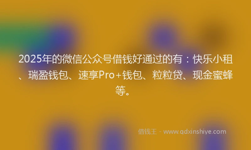 2025年的微信公众号借钱好通过的有：快乐小租、瑞盈钱包、速享Pro+钱包、粒粒贷、现金蜜蜂等。