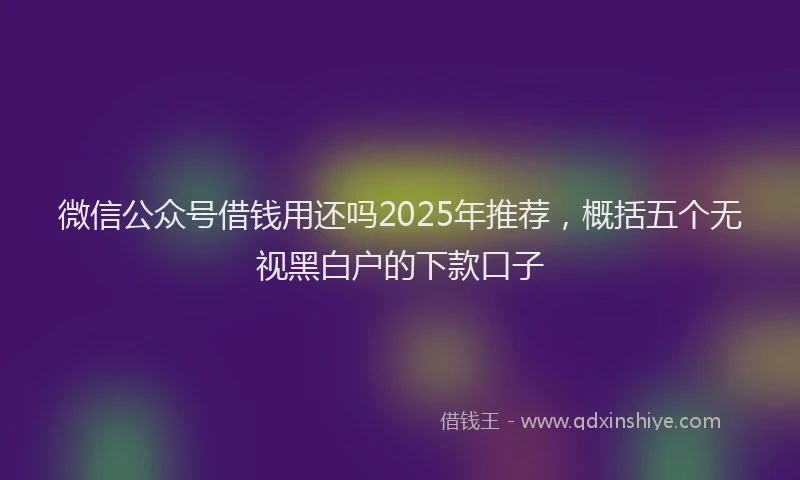 微信公众号借钱用还吗2025年推荐，概括五个无视黑白户的下款口子