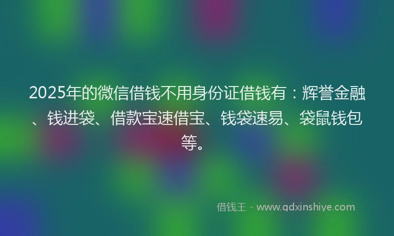 2025年的微信借钱不用身份证借钱有：辉誉金融、钱进袋、借款宝速借宝、钱袋速易、袋鼠钱包等。
