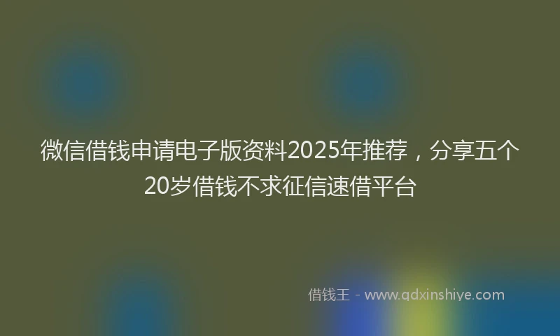 微信借钱申请电子版资料2025年推荐，分享五个20岁借钱不求征信速借平台