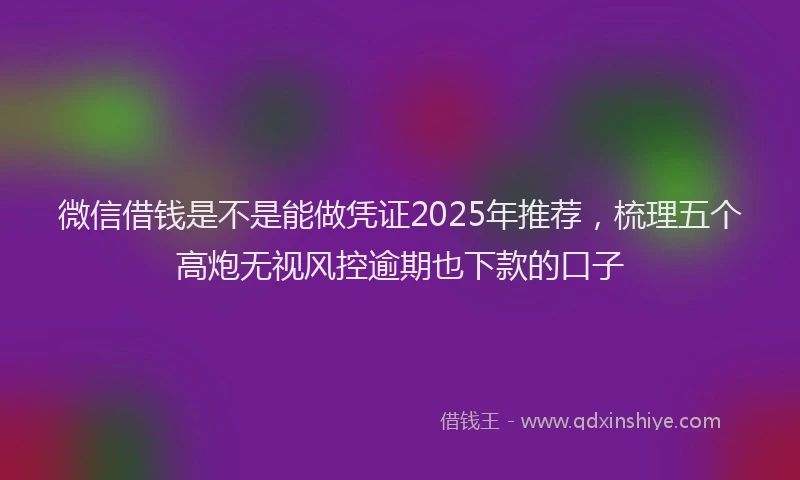 微信借钱是不是能做凭证2025年推荐，梳理五个高炮无视风控逾期也下款的口子