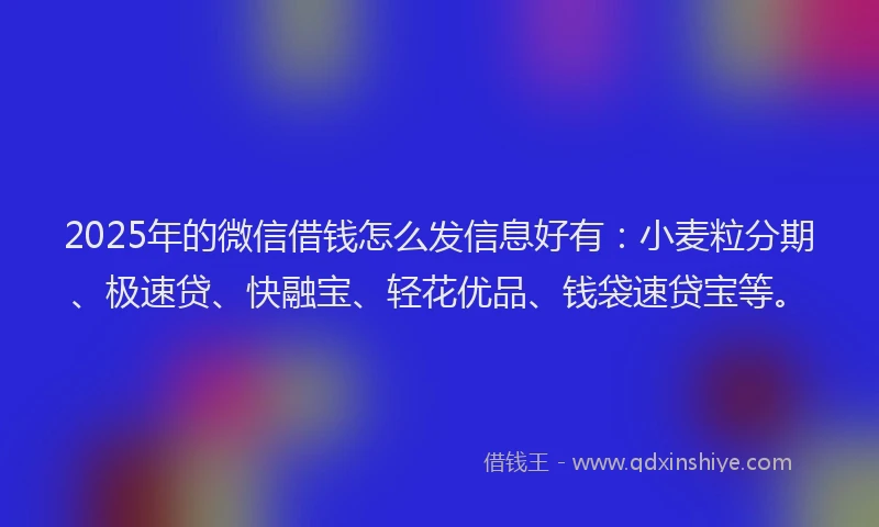 2025年的微信借钱怎么发信息好有：小麦粒分期、极速贷、快融宝、轻花优品、钱袋速贷宝等。