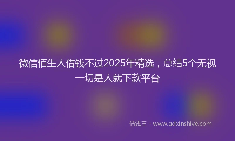 微信佰生人借钱不过2025年精选，总结5个无视一切是人就下款平台