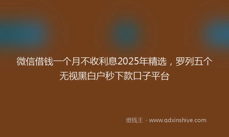 微信借钱一个月不收利息2025年精选，罗列五个无视黑白户秒下款口子平台