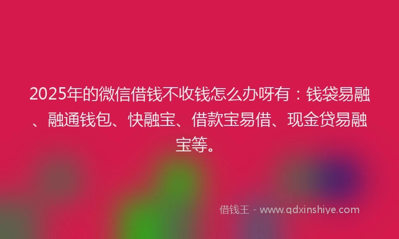 2025年的微信借钱不收钱怎么办呀有：钱袋易融、融通钱包、快融宝、借款宝易借、现金贷易融宝等。