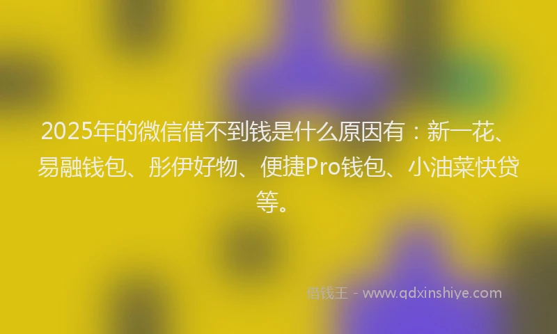 2025年的微信借不到钱是什么原因有：新一花、易融钱包、彤伊好物、便捷Pro钱包、小油菜快贷等。