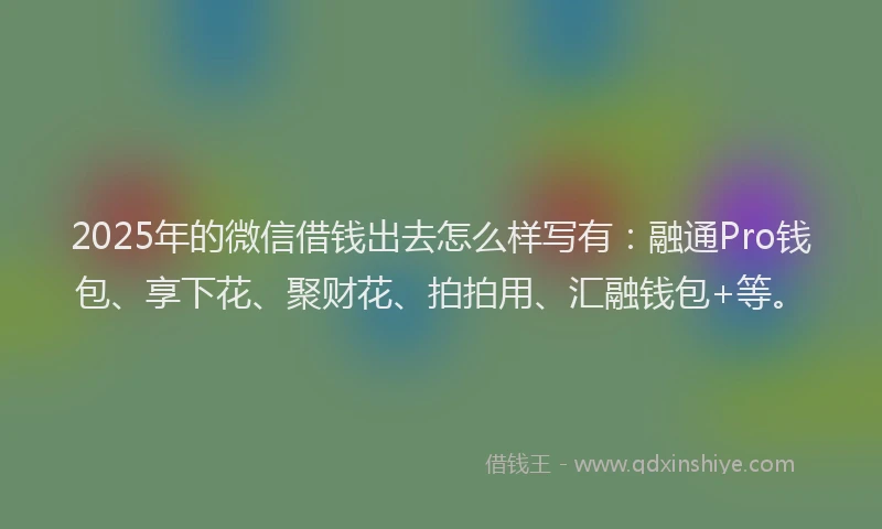 2025年的微信借钱出去怎么样写有：融通Pro钱包、享下花、聚财花、拍拍用、汇融钱包+等。