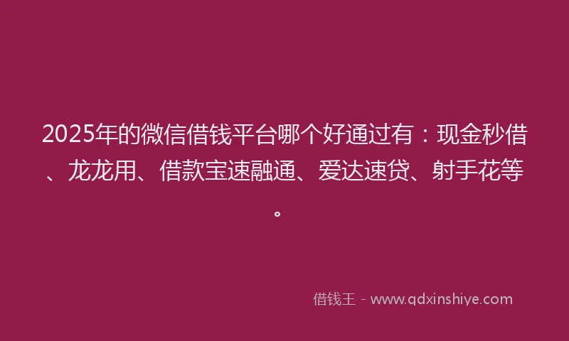 2025年的微信借钱平台哪个好通过有：现金秒借、龙龙用、借款宝速融通、爱达速贷、射手花等。