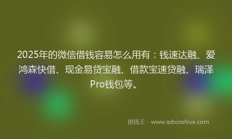 2025年的微信借钱容易怎么用有：钱速达融、爱鸿森快借、现金易贷宝融、借款宝速贷融、瑞泽Pro钱包等。