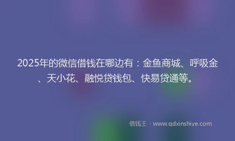2025年的微信借钱在哪边有：金鱼商城、呼吸金、天小花、融悦贷钱包、快易贷通等。
