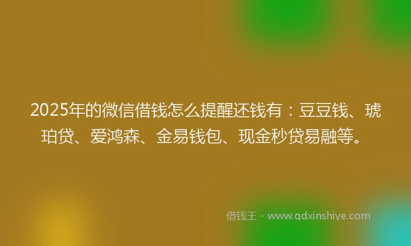 2025年的微信借钱怎么提醒还钱有：豆豆钱、琥珀贷、爱鸿森、金易钱包、现金秒贷易融等。