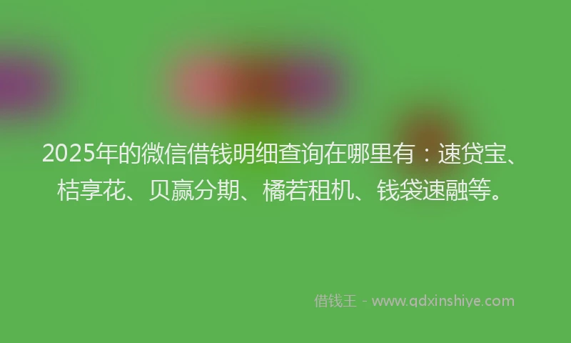 2025年的微信借钱明细查询在哪里有：速贷宝、桔享花、贝赢分期、橘若租机、钱袋速融等。