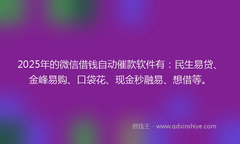 2025年的微信借钱自动催款软件有：民生易贷、金峰易购、口袋花、现金秒融易、想借等。