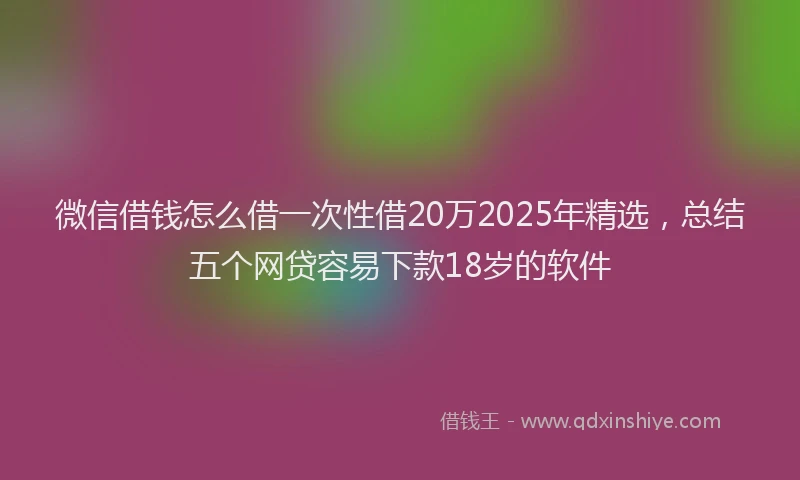 微信借钱怎么借一次性借20万2025年精选，总结五个网贷容易下款18岁的软件