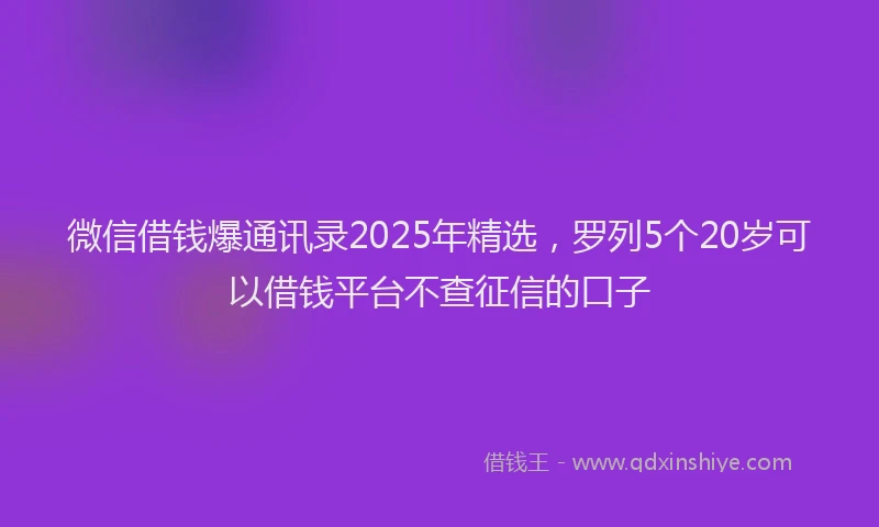 微信借钱爆通讯录2025年精选，罗列5个20岁可以借钱平台不查征信的口子