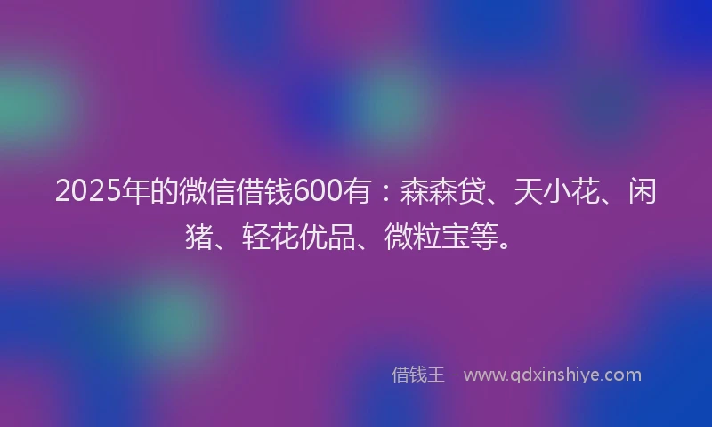 2025年的微信借钱600有：森森贷、天小花、闲猪、轻花优品、微粒宝等。