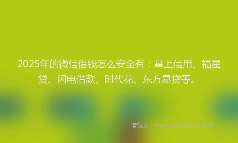2025年的微信借钱怎么安全有：掌上信用、福星贷、闪电借款、时代花、东方易贷等。
