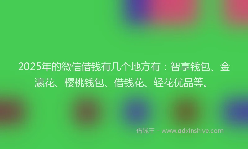 2025年的微信借钱有几个地方有：智享钱包、金瀛花、樱桃钱包、借钱花、轻花优品等。