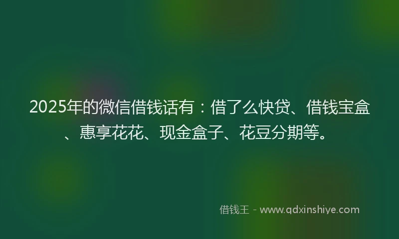2025年的微信借钱话有：借了么快贷、借钱宝盒、惠享花花、现金盒子、花豆分期等。