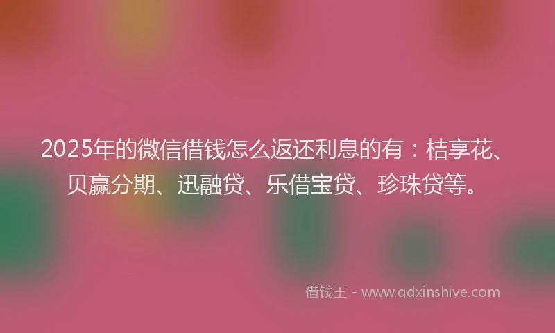 2025年的微信借钱怎么返还利息的有：桔享花、贝赢分期、迅融贷、乐借宝贷、珍珠贷等。