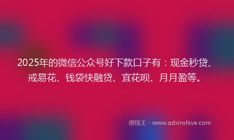 2025年的微信公众号好下款口子有：现金秒贷、戒易花、钱袋快融贷、宜花呗、月月盈等。