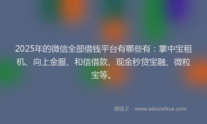 2025年的微信全部借钱平台有哪些有：掌中宝租机、向上金服、和信借款、现金秒贷宝融、微粒宝等。