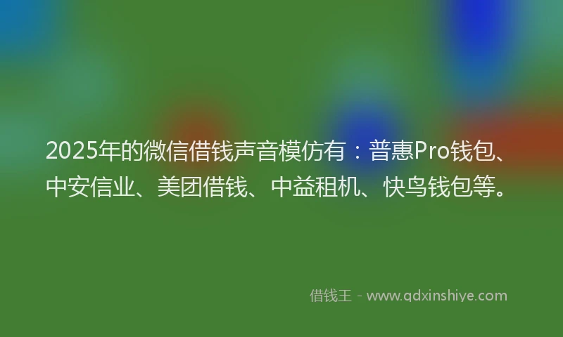 2025年的微信借钱声音模仿有：普惠Pro钱包、中安信业、美团借钱、中益租机、快鸟钱包等。
