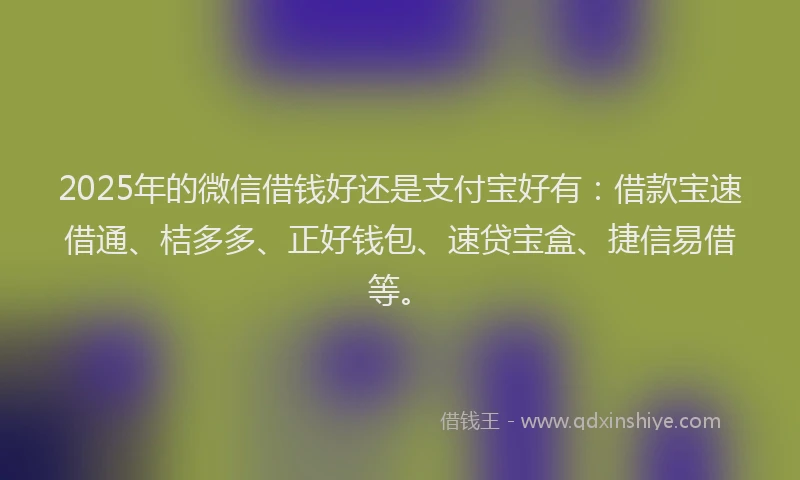 2025年的微信借钱好还是支付宝好有：借款宝速借通、桔多多、正好钱包、速贷宝盒、捷信易借等。