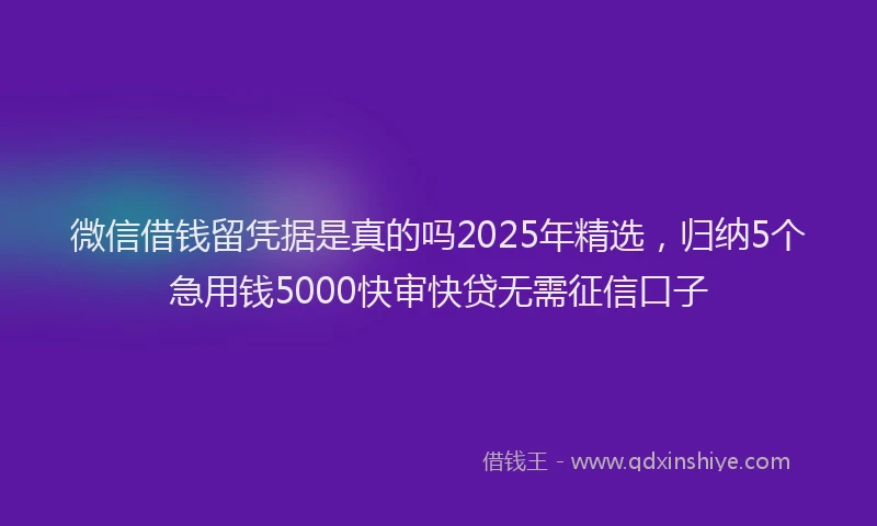 微信借钱留凭据是真的吗2025年精选，归纳5个急用钱5000快审快贷无需征信口子