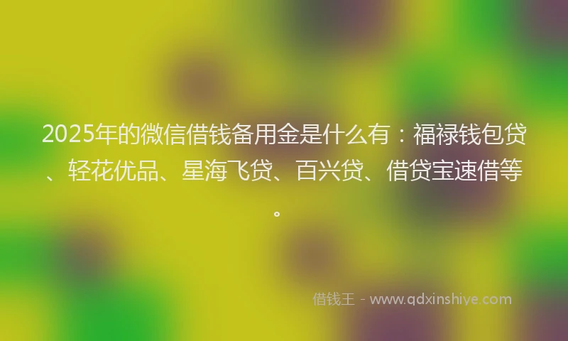 2025年的微信借钱备用金是什么有：福禄钱包贷、轻花优品、星海飞贷、百兴贷、借贷宝速借等。
