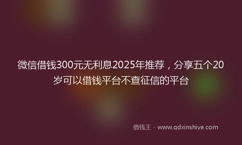 微信借钱300元无利息2025年推荐，分享五个20岁可以借钱平台不查征信的平台