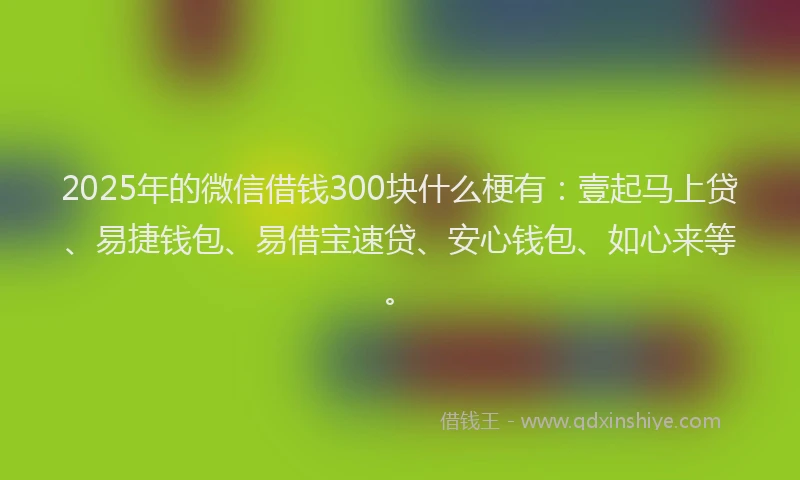 2025年的微信借钱300块什么梗有：壹起马上贷、易捷钱包、易借宝速贷、安心钱包、如心来等。