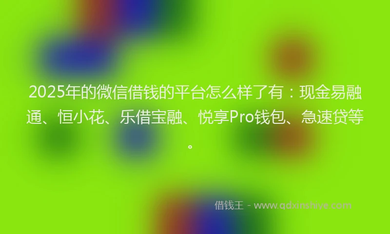 2025年的微信借钱的平台怎么样了有：现金易融通、恒小花、乐借宝融、悦享Pro钱包、急速贷等。