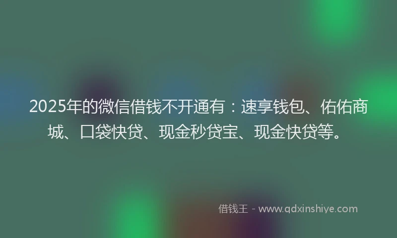 2025年的微信借钱不开通有：速享钱包、佑佑商城、口袋快贷、现金秒贷宝、现金快贷等。