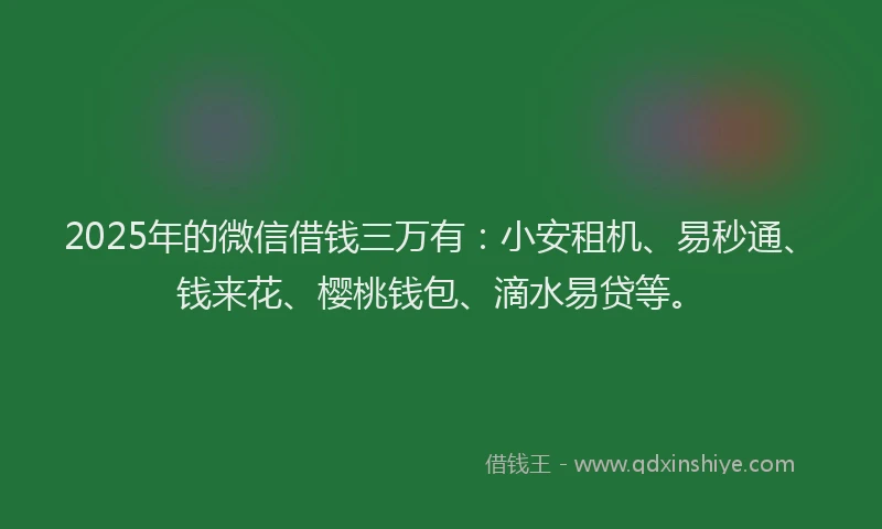 2025年的微信借钱三万有：小安租机、易秒通、钱来花、樱桃钱包、滴水易贷等。