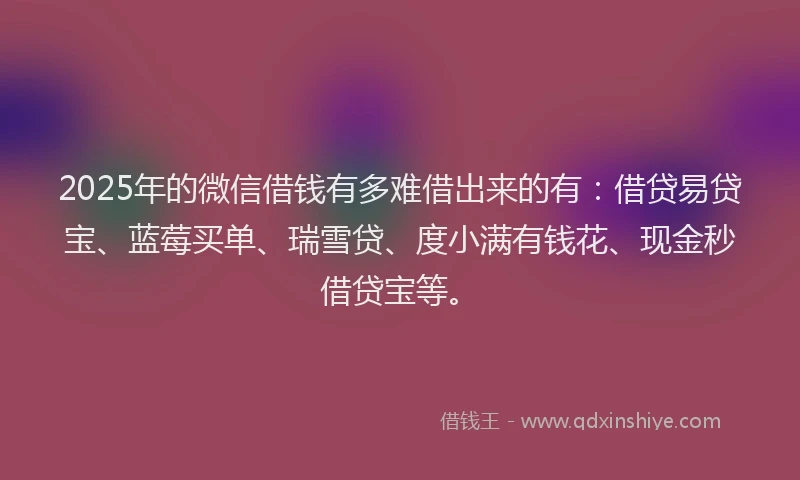 2025年的微信借钱有多难借出来的有：借贷易贷宝、蓝莓买单、瑞雪贷、度小满有钱花、现金秒借贷宝等。