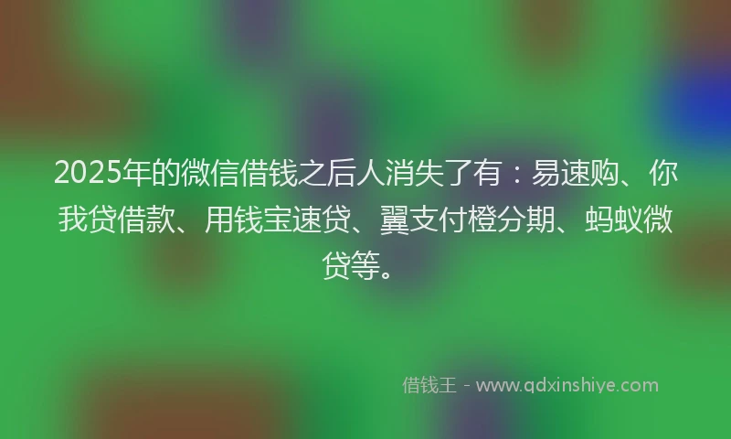 2025年的微信借钱之后人消失了有：易速购、你我贷借款、用钱宝速贷、翼支付橙分期、蚂蚁微贷等。