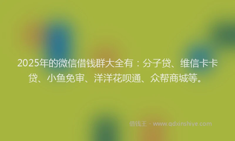 2025年的微信借钱群大全有：分子贷、维信卡卡贷、小鱼免审、洋洋花呗通、众帮商城等。
