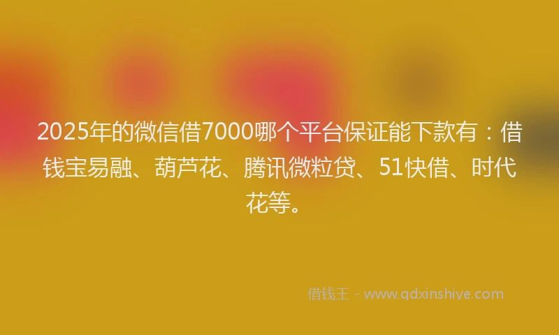 2025年的微信借7000哪个平台保证能下款有：借钱宝易融、葫芦花、腾讯微粒贷、51快借、时代花等。