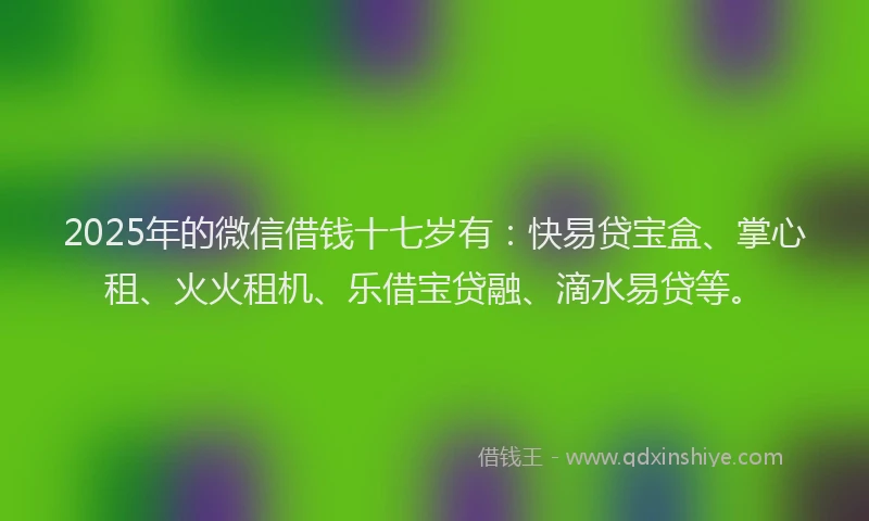 2025年的微信借钱十七岁有：快易贷宝盒、掌心租、火火租机、乐借宝贷融、滴水易贷等。