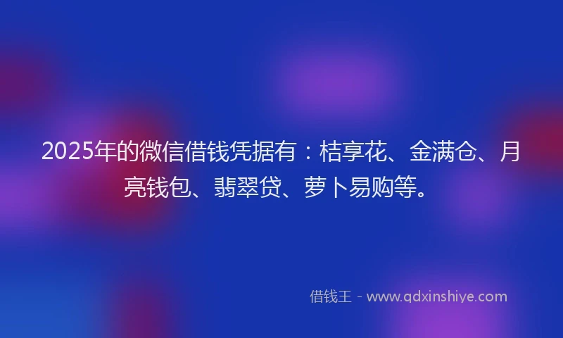 2025年的微信借钱凭据有：桔享花、金满仓、月亮钱包、翡翠贷、萝卜易购等。