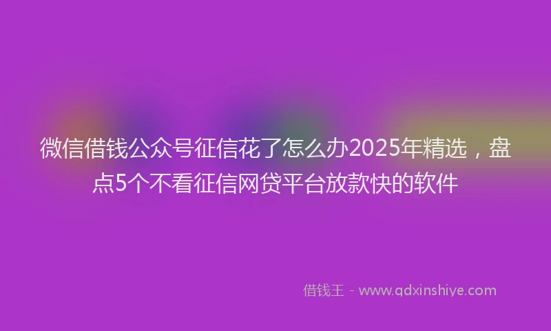 微信借钱公众号征信花了怎么办2025年精选，盘点5个不看征信网贷平台放款快的软件