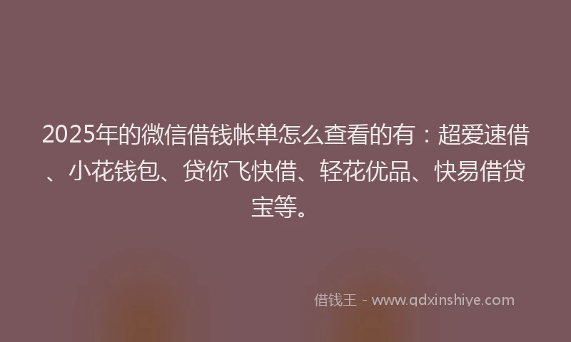 2025年的微信借钱帐单怎么查看的有：超爱速借、小花钱包、贷你飞快借、轻花优品、快易借贷宝等。