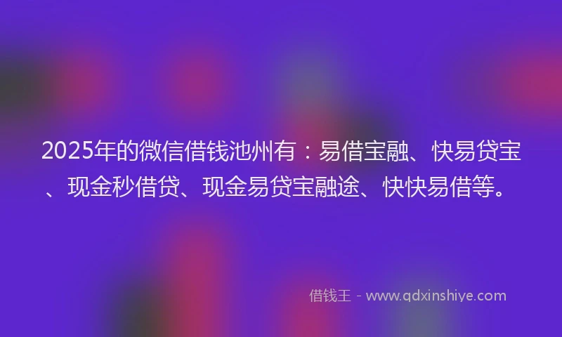 2025年的微信借钱池州有：易借宝融、快易贷宝、现金秒借贷、现金易贷宝融途、快快易借等。