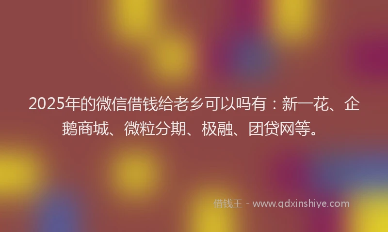 2025年的微信借钱给老乡可以吗有：新一花、企鹅商城、微粒分期、极融、团贷网等。