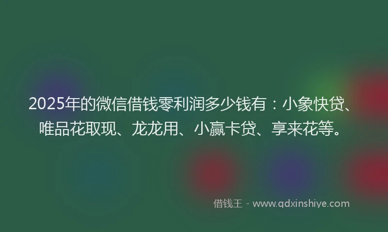 2025年的微信借钱零利润多少钱有：小象快贷、唯品花取现、龙龙用、小赢卡贷、享来花等。